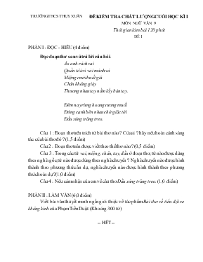 Đè kiểm tra chất lượng cuối học kì I môn Ngữ văn 9 - Trường THCS Thụy Xuân